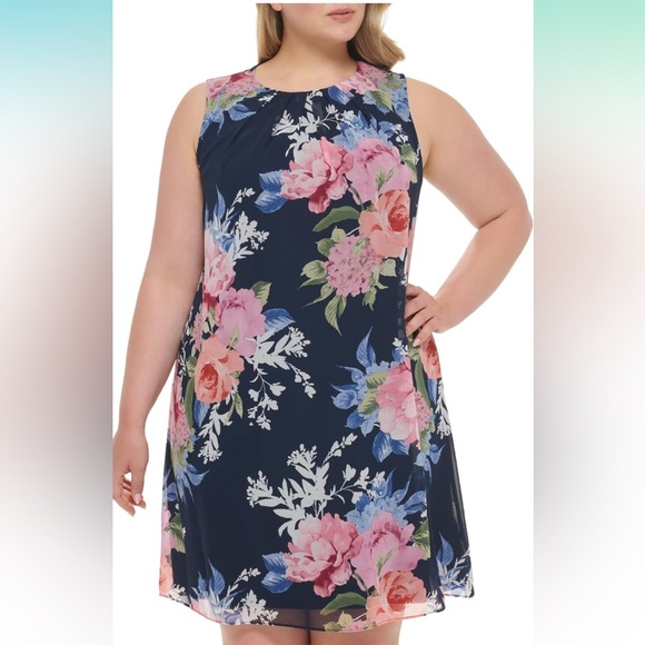 Jessica Howard Women's Style Trapeze Sleeveless Printed Chiffon Size 18 Plus - Picture 2 of 5